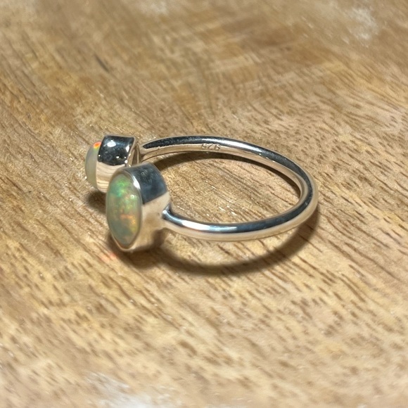 NWOT Two Stone Ethiopian Opal 925 Sterling Silver Adjustable Ring - Picture 9 of 13